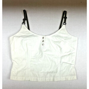 Vintage Newport News Jeanology White Crop Top Size 90s Biker Y2K Boho Coquette